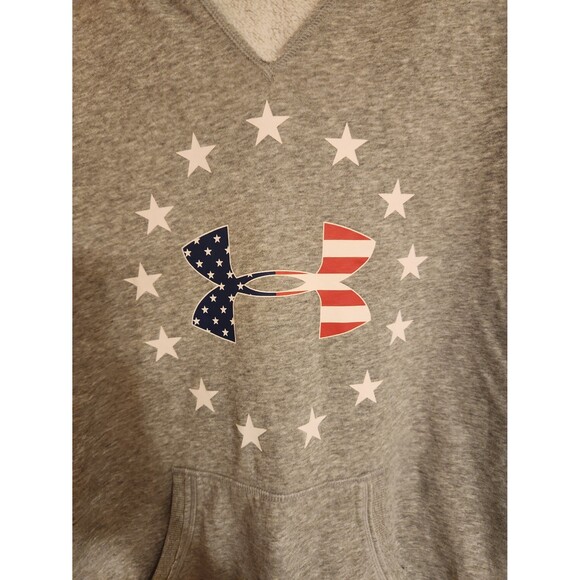 Under Armour Women's Coldgear Loose Fit Gray Pullover Hoodie w/ Flag Size L - Picture 2 of 7